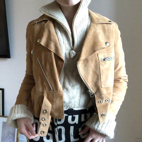 Acne Studios Suede Biker Motorcycle Jacket Camel - Picture 5 of 7